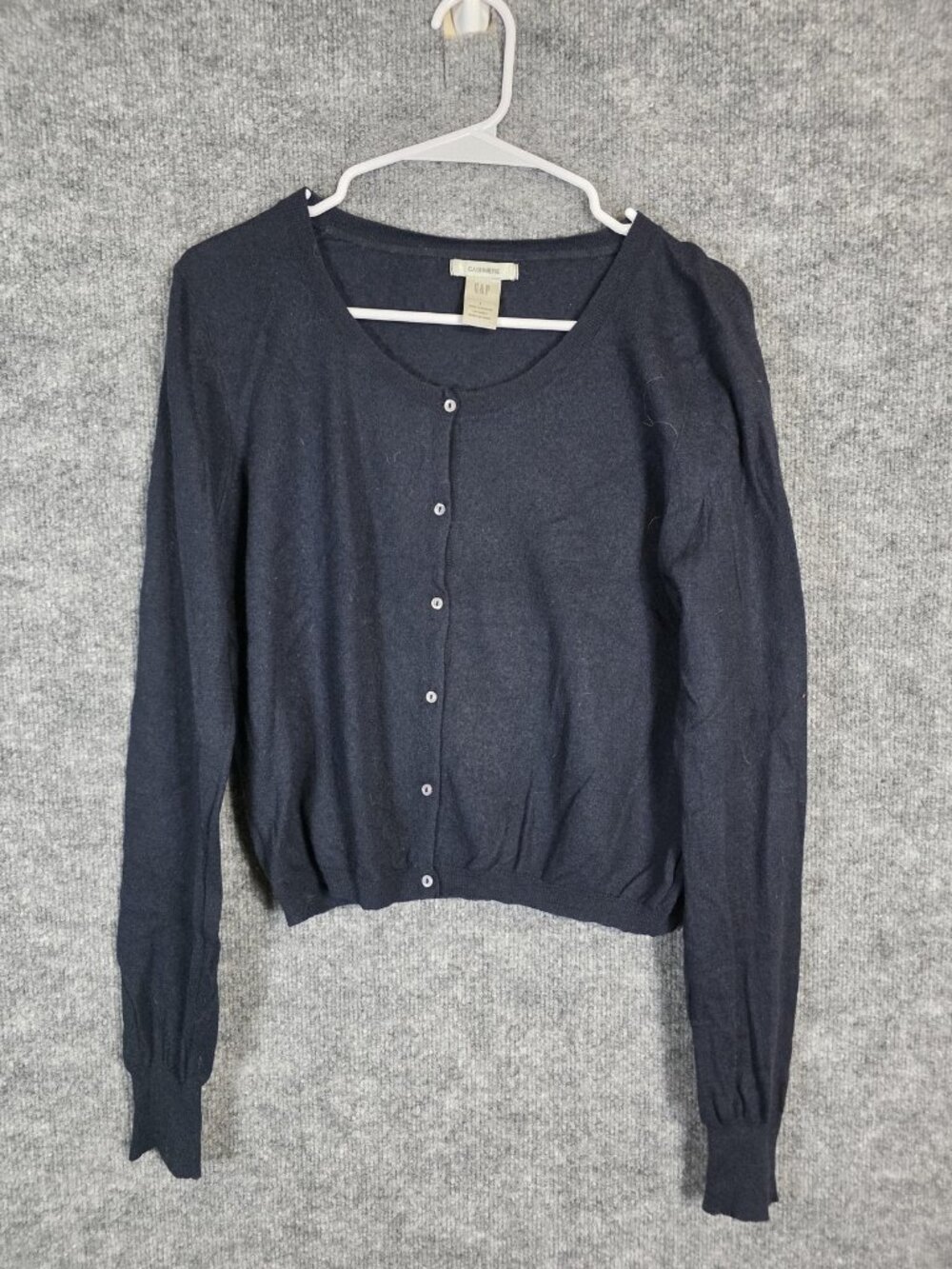 Gap Sweater Womens Large Blue 100% Cashmere Button Cardigan Small Hole Lint
